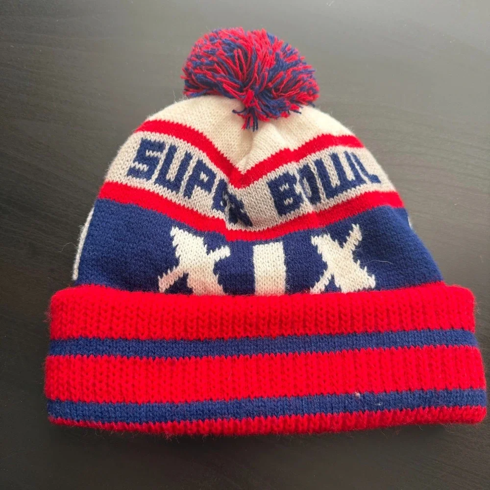 Vintage 80s NFL‎ Superbowl XIX Beanie Snow Ski Cap Pom Pom Stripe Winter Hat